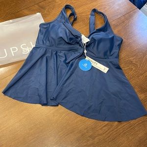 Sydnie Bunny Tie Ruffle Plus Size Tankini Top. Size XL-0X. NWT. Deep Blue color